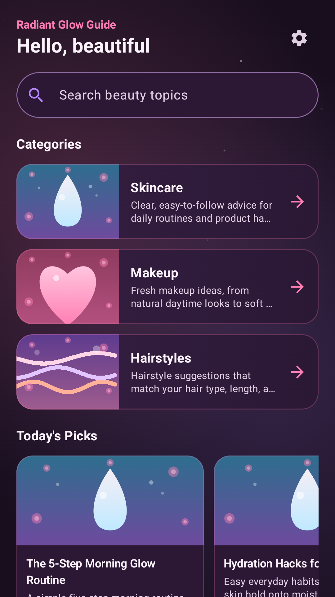 Radiant Glow Guide home screen