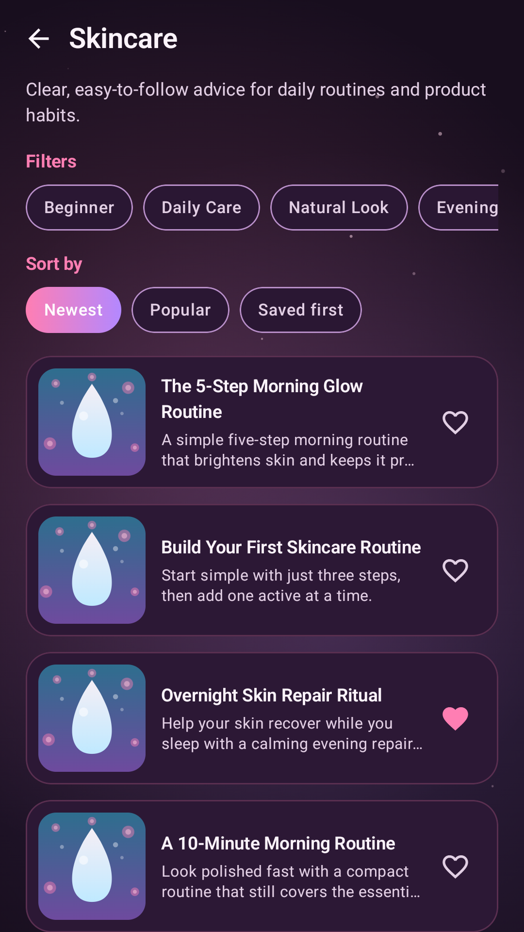Radiant Glow Guide skincare screen